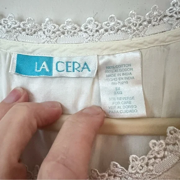 La Cera Plus Size 100% Cotton Lace Applique Gown Size 3XL Cottagecore - Picture 5 of 9